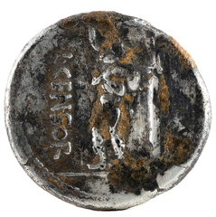 Fototapeta premium Roman Republic Coin. Ancient Roman silver denarius of the family Marcia. Reverse.