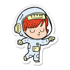 sticker of a cartoon astronaut woman