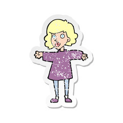 retro distressed sticker of a cartoon nervous woman