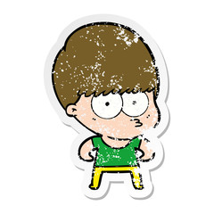 distressed sticker of a curious cartoon boy