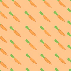 cute carrot seamless pattern, vector illustration with cartoon carrots on light orange background, vegetable wallpaper