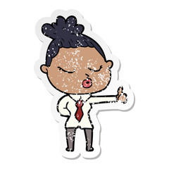 distressed sticker of a cartoon calm woman