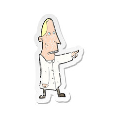 retro distressed sticker of a cartoon ugly man pointing