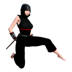 3D Rendering Female Ninja on White