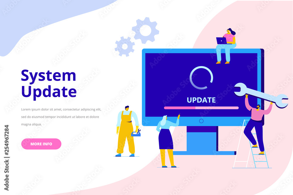 Wall mural system update vector illustration concept. desktop computer with update screen. update process. inst