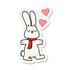 sticker of a cartoon rabbit in love