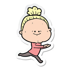 sticker of a cartoon happy old woman