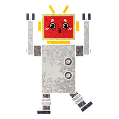 retro illustration style cartoon robot