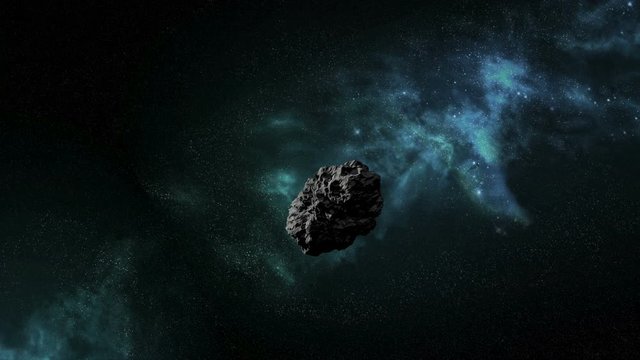 Zoom in to realistic Asteroid with nebula background. Comes with the Alpha Matte