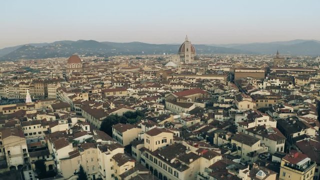 Aerial view of the centre of Florence in the evening. Tuscany, Italy