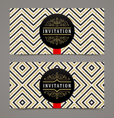 Template design for invitation. Black space for text on a glitter gold geometric background. Design for invitation, greeting card, cover, label or flyer. Vector illustration.