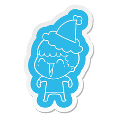 cartoon  sticker of a happy man wearing santa hat