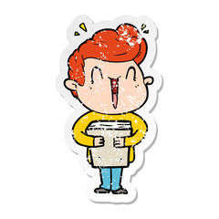 distressed sticker of a cartoon excited man