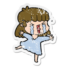 distressed sticker of a cartoon woman in tears
