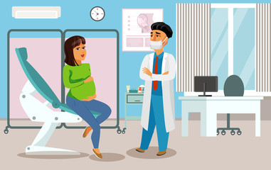 Gynecologist, Obstetrician in Clinic Flat Drawing