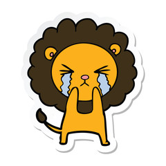 sticker of a cartoon crying lion