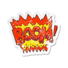 retro distressed sticker of a cartoon boom symbol