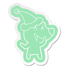 laughing bear cartoon  sticker of a wearing santa hat
