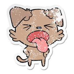 distressed sticker of a cartoon disgusted dog
