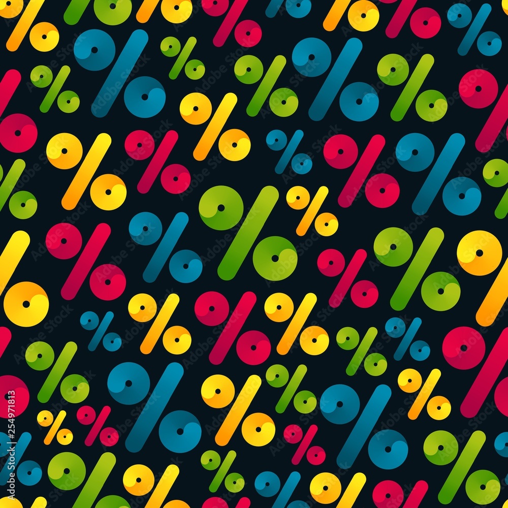 Poster vector seamless pattern with bright colorful percent signs. abstract background for promo discount i