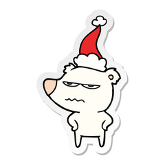 angry bear polar sticker cartoon of a wearing santa hat