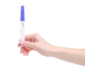 test for pregnancy in hand on white background isolation