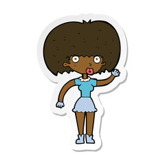 sticker of a cartoon woman waving