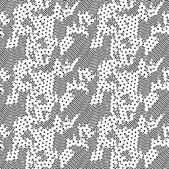 Diffusion reaction vector seamless pattern. Black and white organic shapes, lines pattern. Abstract Background illustration