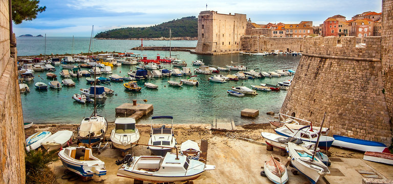 Dubrovnik, Croatia on March 04, 2018 View of the old Town and the Harbor