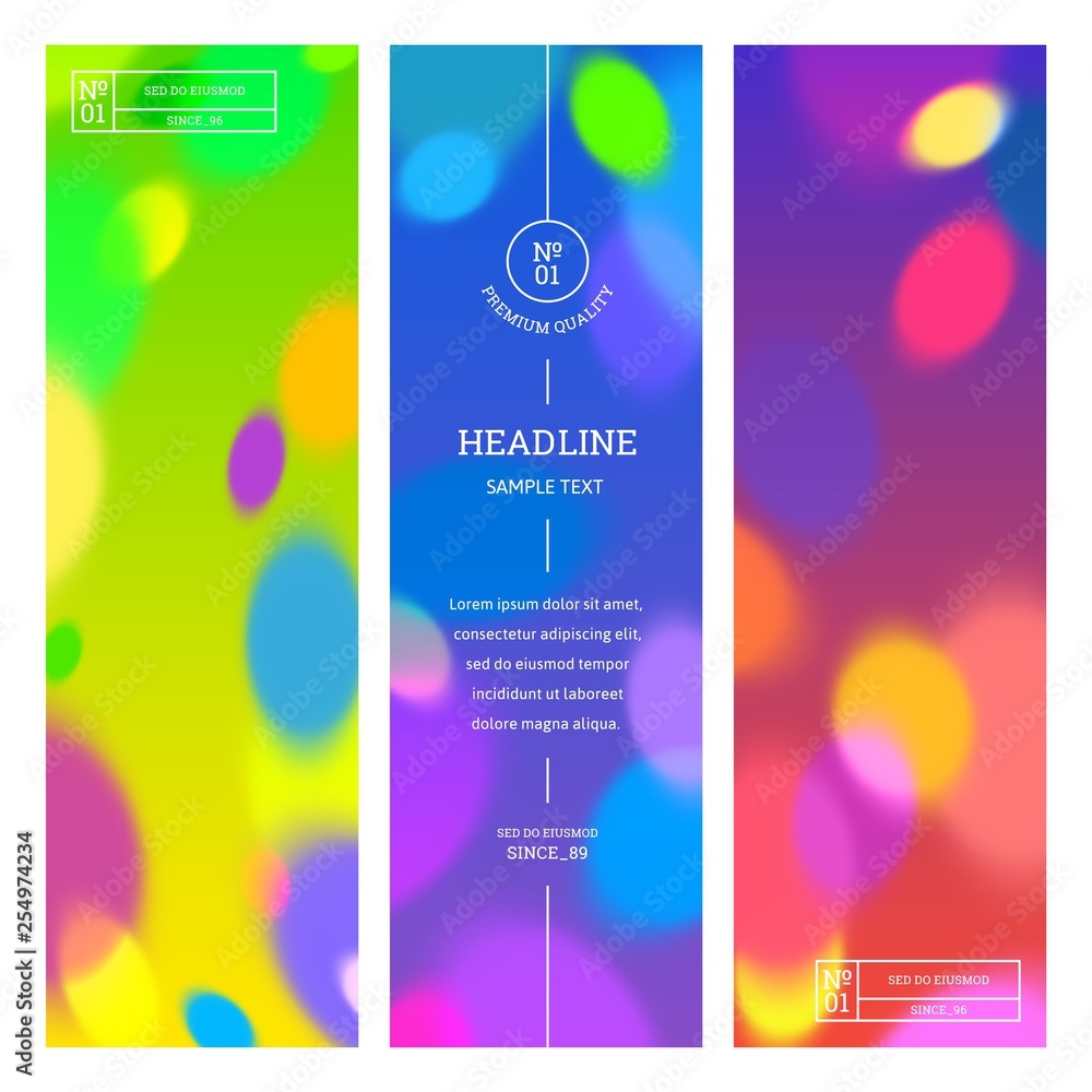 Poster Bright Vertical Banners with Colorful Bokeh. Vector Design Concept