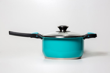 Light blue color food pots isolated on white background