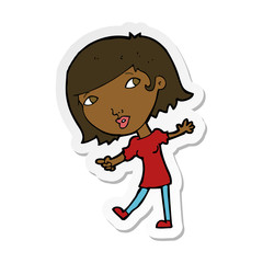 sticker of a cartoon happy girl gesturing to follow