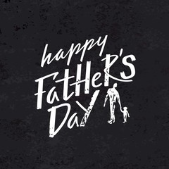 Happy Father's Day Celebration Card Concept. Vector Grunge Illustration with Silhouettes of Dad and Son