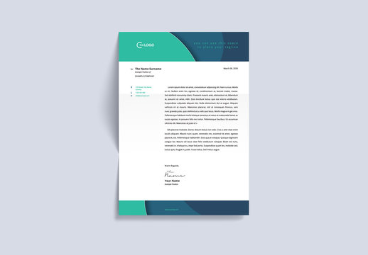 Letterhead Layout with Green and Dark Blue Accents