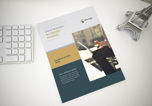 Brochure with Dark Gray Blue and Gold Accents Layout