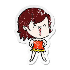 distressed sticker of a cute cartoon happy vampire girl