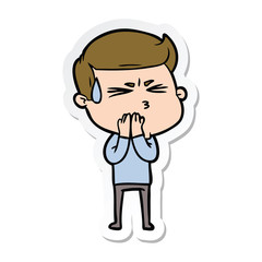 sticker of a cartoon man sweating