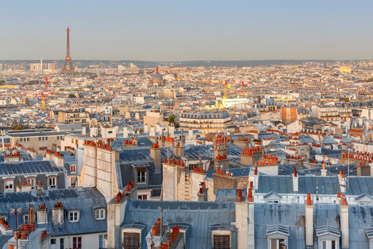 Paris. Aerial view of the city at sunrise.