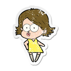 distressed sticker of a cartoon girl pouting