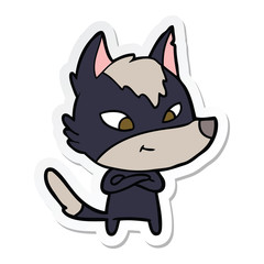 sticker of a friendly cartoon wolf