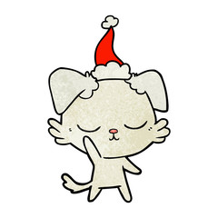 cute textured cartoon of a dog wearing santa hat