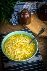 Broth - chicken soup in a bowl.