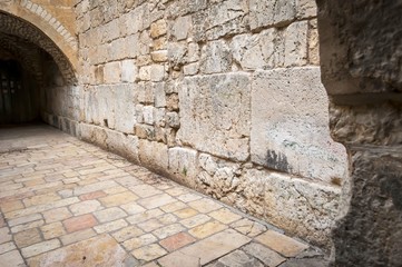 JERUSALEM, ISRAEL. February 15, 2019. The Little Western Wall general view. Known as HaKotel HaKatan or the Small Kotel, is a Jewish religious site in the Muslim Quarter of the Old City of Jerusalem.