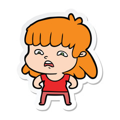 sticker of a cartoon worried woman