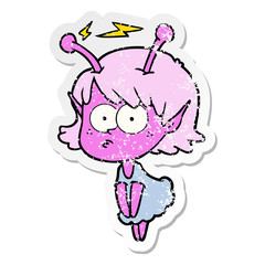 Obraz na płótnie Canvas distressed sticker of a cartoon alien girl