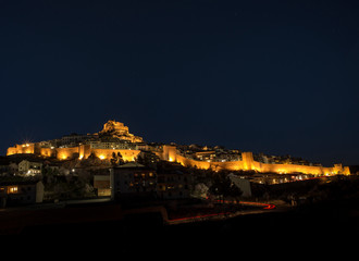 The town of Morella illuminated at night