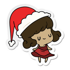 christmas sticker cartoon of kawaii girl