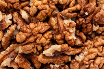 Walnut close up. Breakfast, healthy food. It can be used as a background