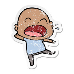distressed sticker of a cartoon shouting bald man