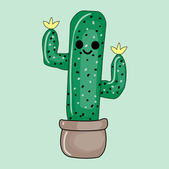 Smiling cartoon cactus in pot